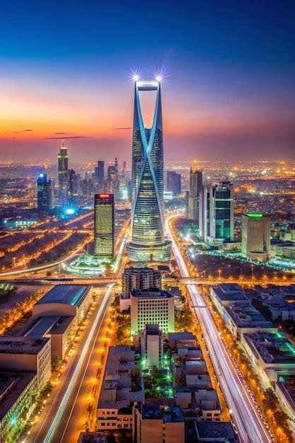 Kingdom Of Saudi Arabia Landscape At Night Riyadh Tower Kingdom Center