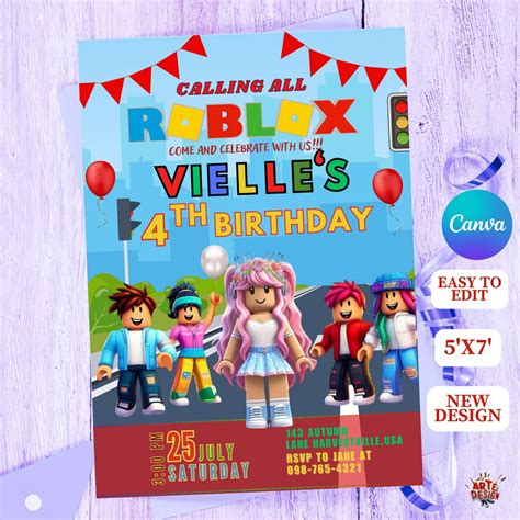 Editable Birthday Party Invitation Roblox Birthday Invitation Roblox Party Invitation