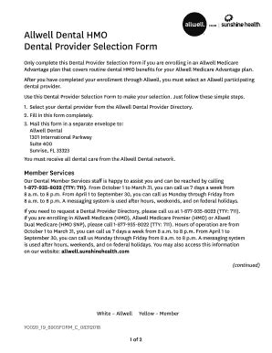 Fillable Online Allwell Dental HMO Dental Provider Selection Form Fax