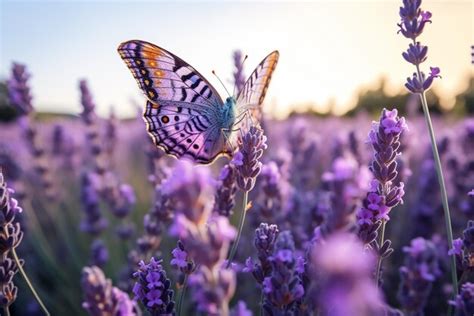 Premium AI Image | A butterfly on lavender flowers