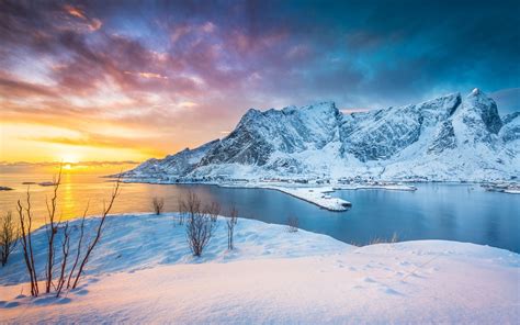 Fondos De Pantalla Islas Lofoten Noruega Puesta Del Sol Lago