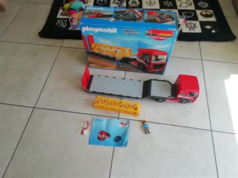 Playmobil Camion Porte Char Avec Element De Grue Avec Boite Et