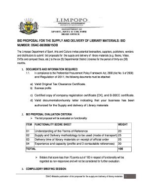 Fillable Online Bid Proposal For The Supply And Delivery Of Library