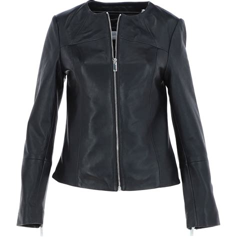 Womens Collarless Leather Fashion Jacket Black Awl 284