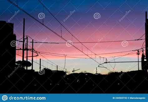 Train Station Silhouette at Dusk Stock Photo - Image of transportation ...