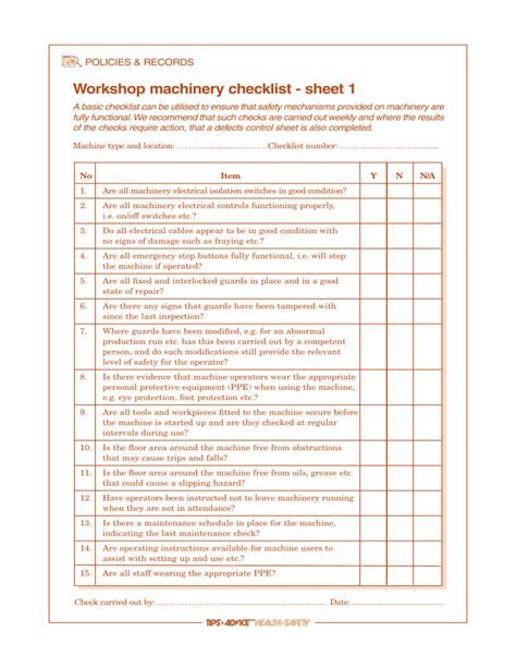 Lathe Machine Checklist