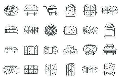 Bale Of Hay Icons Set Outline Vector Agriculture Bale Vector