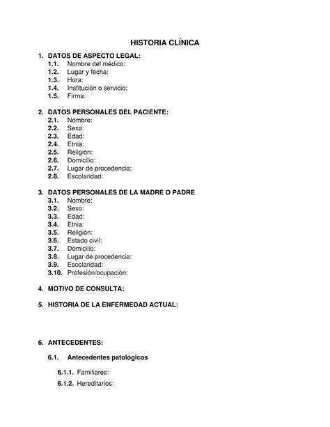 Historia Clínica Pediatrica 1 Historia ClÍnica 1 Datos De Aspecto