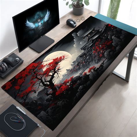 Riverside Japan Full Moon In Black And Red Long Mouse Pad Extra Large