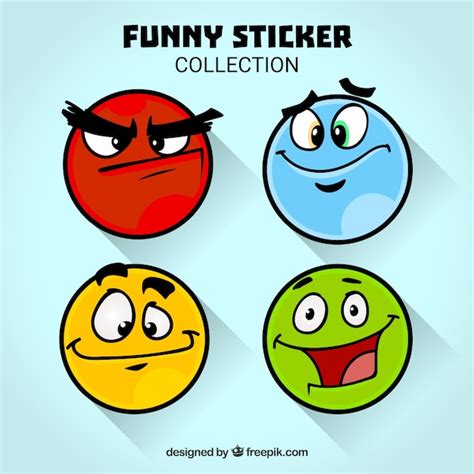 Funny faces stickers collection Vector | Free Download