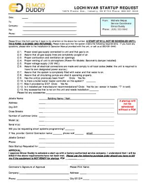 Fillable Online Lochinvar Startup Request Form Elmco Duddy Fax Email