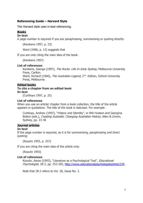 Harvard Referencing Guide 1 Referencing Guide Harvard Style The Harvard Style Uses In Text