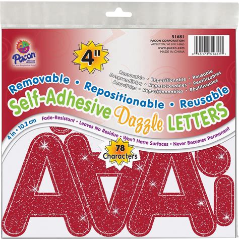 Pacon Self Adhesive Dazzle Letters Repositionable 4 78pk Red 51681