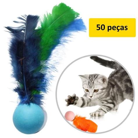 Bolinha Pula Pula Pena 50 Unidades Brinquedo Gato Plumas E Penas