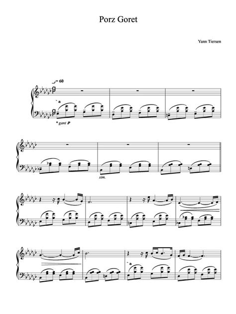 Yann Tiersen Porz Goret Free Sheet Music By Yann Tiersen Pianoshelf