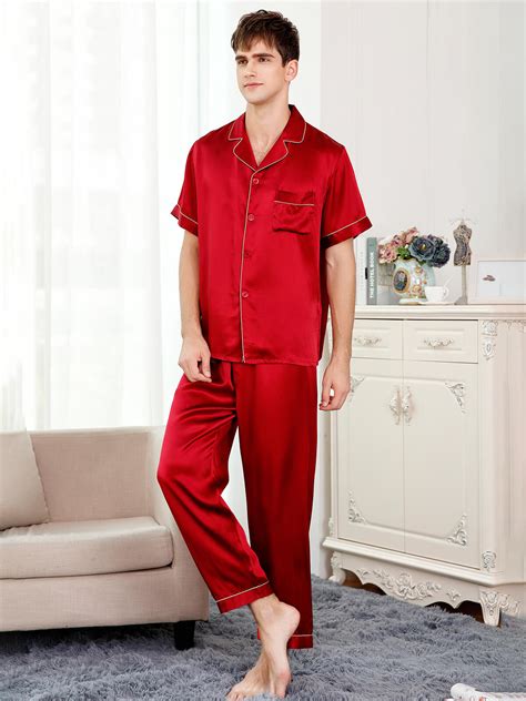 Momme Short Sleeved Silk Pajama Set For Men Fs