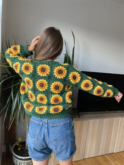 SUNFLOWER CROCHET CARDIGAN From Granny Squares Pdf Pattern For