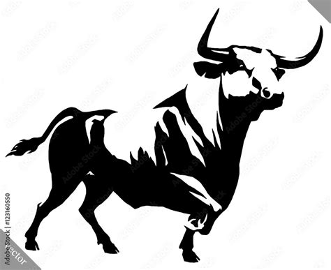 Vecteur Stock Black And White Linear Paint Draw Bull Vector