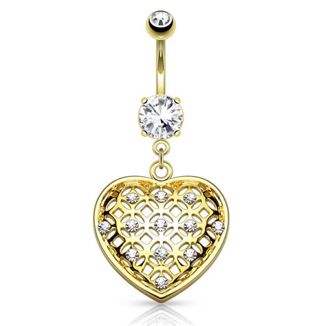 Romantic 14k Gold Plated Belly Ring Heart Dangling Belly Jewellery The Belly Ring Shop