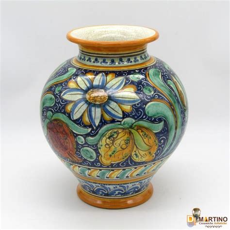 Vaso Ovale Con Collo Margheritone Blu Cobalto Ceramiche Artistiche Di