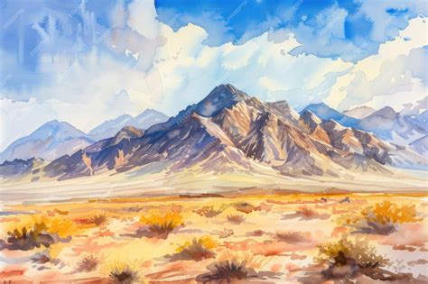 Watercolor Painting of a Desert Landscape with Mountains | Premium AI-generated image