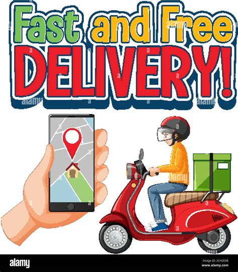 Fast And Free Delivery Logo With Bike Man Or Courier Illustration Stock