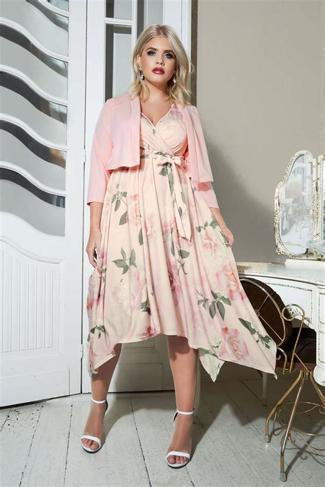 YOURS LONDON Pink Floral Wrap Dress With Hanky Hem Plus Size 16 To 36