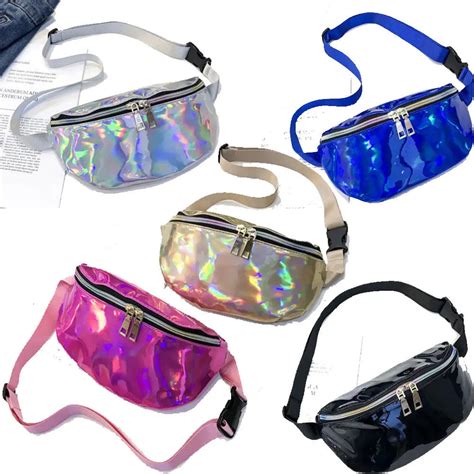 Hot Bling Waist Pack Punk Lady Girl Rainbow Pu Laser Transparent