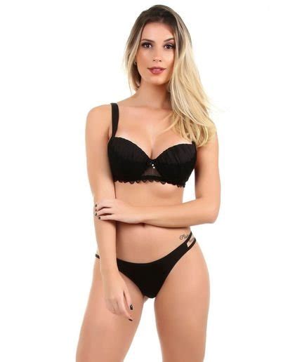 Conjunto Lingerie Imi Lingerie Microfibra Em Renda Dafne Preto Compre