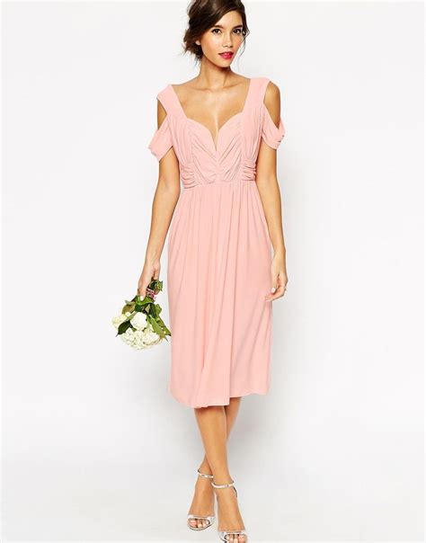 ASOS WEDDING Cold Shoulder Ruched Midi Dress At Asos Bridesmaid