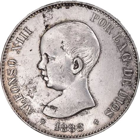 1044526 MONETA SPAGNA Alfonso XIII 5 Pesetas 1888 Madrid BB