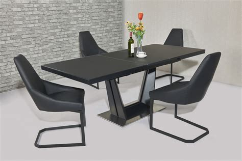 Matt Black Glass Dining Table And 6 Black Chairs Homegenies