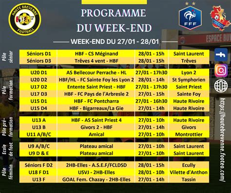 Actualité Programme du week end du 27 28 janvier 2024 club