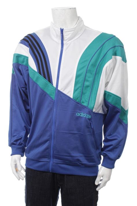 Vintage 90s Adidas TrackSuit Top Color Block White Green Blue Size M L