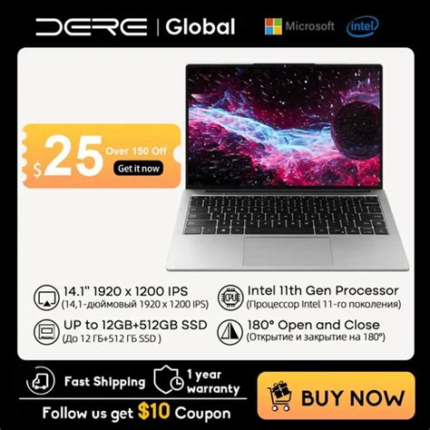 DERE R14 Laptop 14.1 Inch Intel Celeron N4500 12GB RAM 512GB SSD 1920 x ...