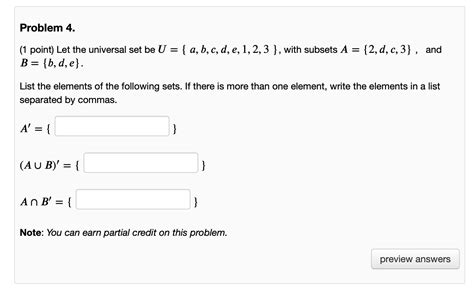 Solved Problem 4 1 Point Let The Universal Set Be U {