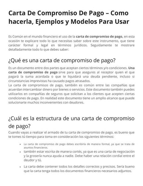 Carta De Compromiso De Pago C Mo Hacerla Cartasymodelos Udocz