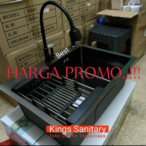 Jual Kitchen Sink 5243 Hitam Paket Kran Fleksibel Washtafel Cuci