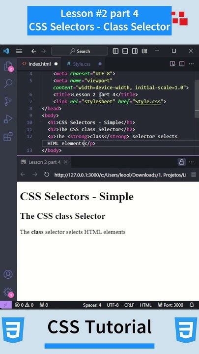 Css Tutorial Lesson 2 Part 4 Css Selectors Class Selector Css Csstutorial Html Php