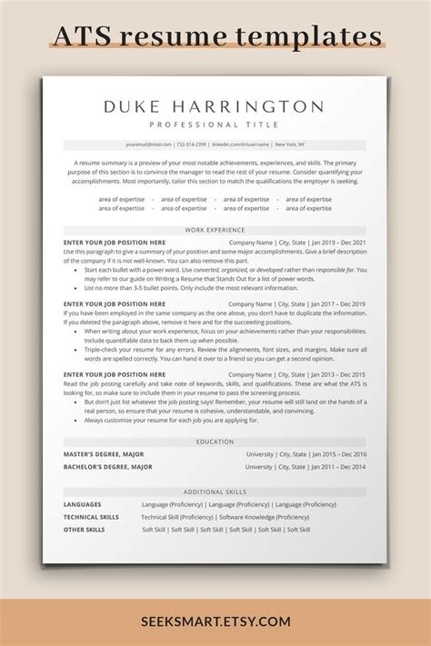 ATS Resume Template Google Docs Word Apple Pages ATS Etsy Resume