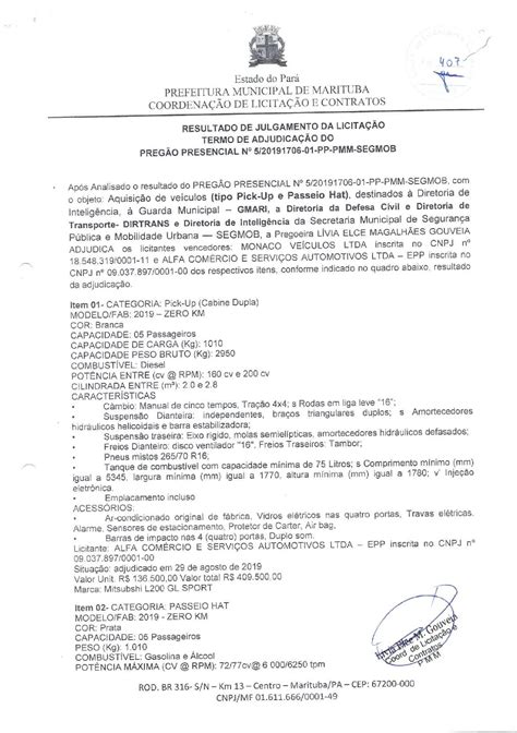 Termo De Adjudica O Prefeitura Municipal De Marituba Pa