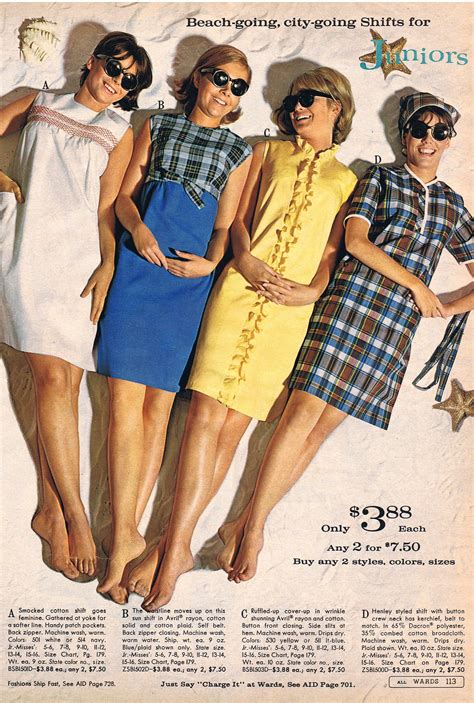 60 S Fun In The Sun Fashion Shift Dress White Plaid Blue Yellow Brown Color Photo Print Ad