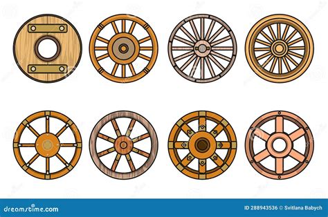 wooden wheel vector color set iconvector illustration cart  wheel