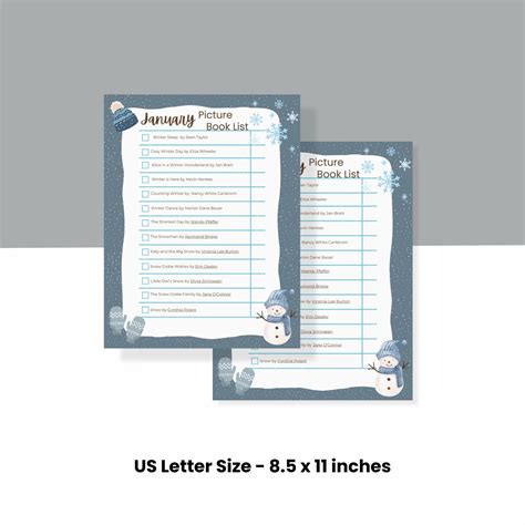 Printable Book List for Kids, Winter Picture Book List, Kids Reading