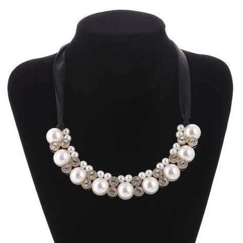 Fashion Simulated Pearl Necklaces Pendants Rhinestone Beads Rope Cha