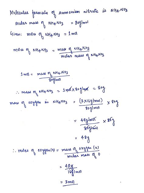 Solved How Many Moles Of Oxygen Are Present In 1 Mole Of Ammonium Nitrate Course Hero