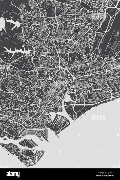 Mapa de la ciudad de Singapur plano detallado monocromo ilustración