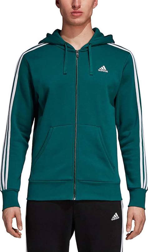 Adidas Essential 3 Stripes Fz Ανδρική Φούτερ Ζακέτα με Κουκούλα και Τσέπες Πράσινη Dn8800