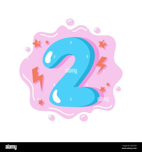 Cartoon number two for kids, birthday card template. Vector ...