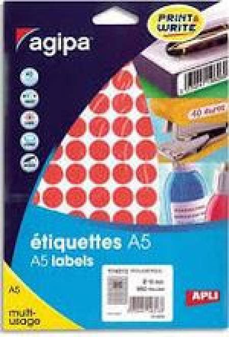 Boite De Etiquettes Agipa Diam Mm Coloris Rouge Esistore